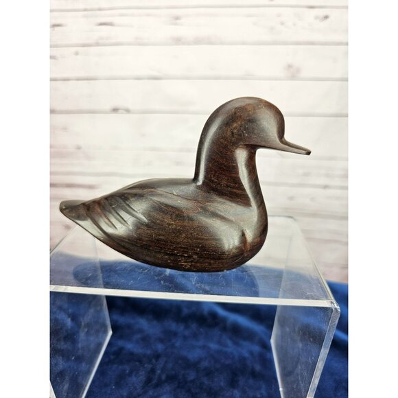 Duck Decoy Wooden Solid‎ Smooth Dark Wood 7" long by 4" tall - Picture 7 of 10